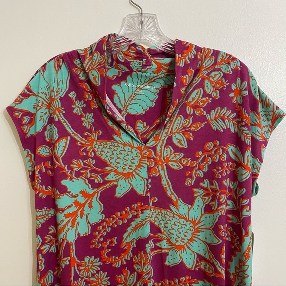Soft Surroundings NWT Short Sleeve Top, Coral & Turquise Floral Tropical - Picture 5 of 6